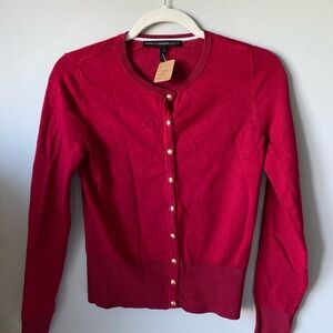 White House Black Market Crimson Cardigan with Pearl Buttons